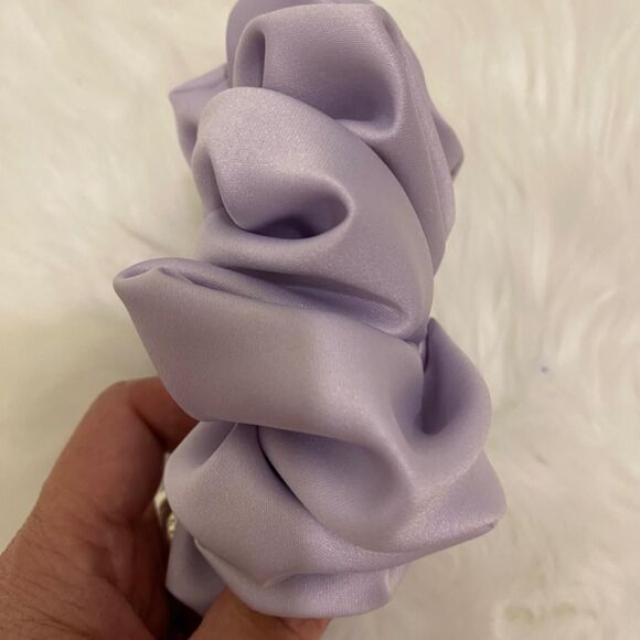 Satin Hair Scrunchie. Light Lavender. Medium. - Picture 3 of 5